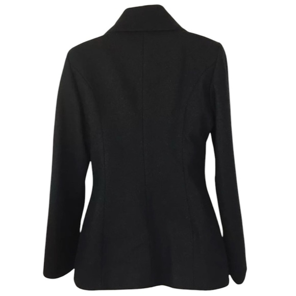 Betsey Johnson Black Wool Blend Coat Knit Bows Pockets Button up Size 2 Pea Coat - Picture 2 of 7